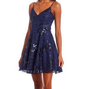 NWT City Vibe Lace-Sequin-Embroidered Mesh Overlay Fit-And-Flare Party Dress